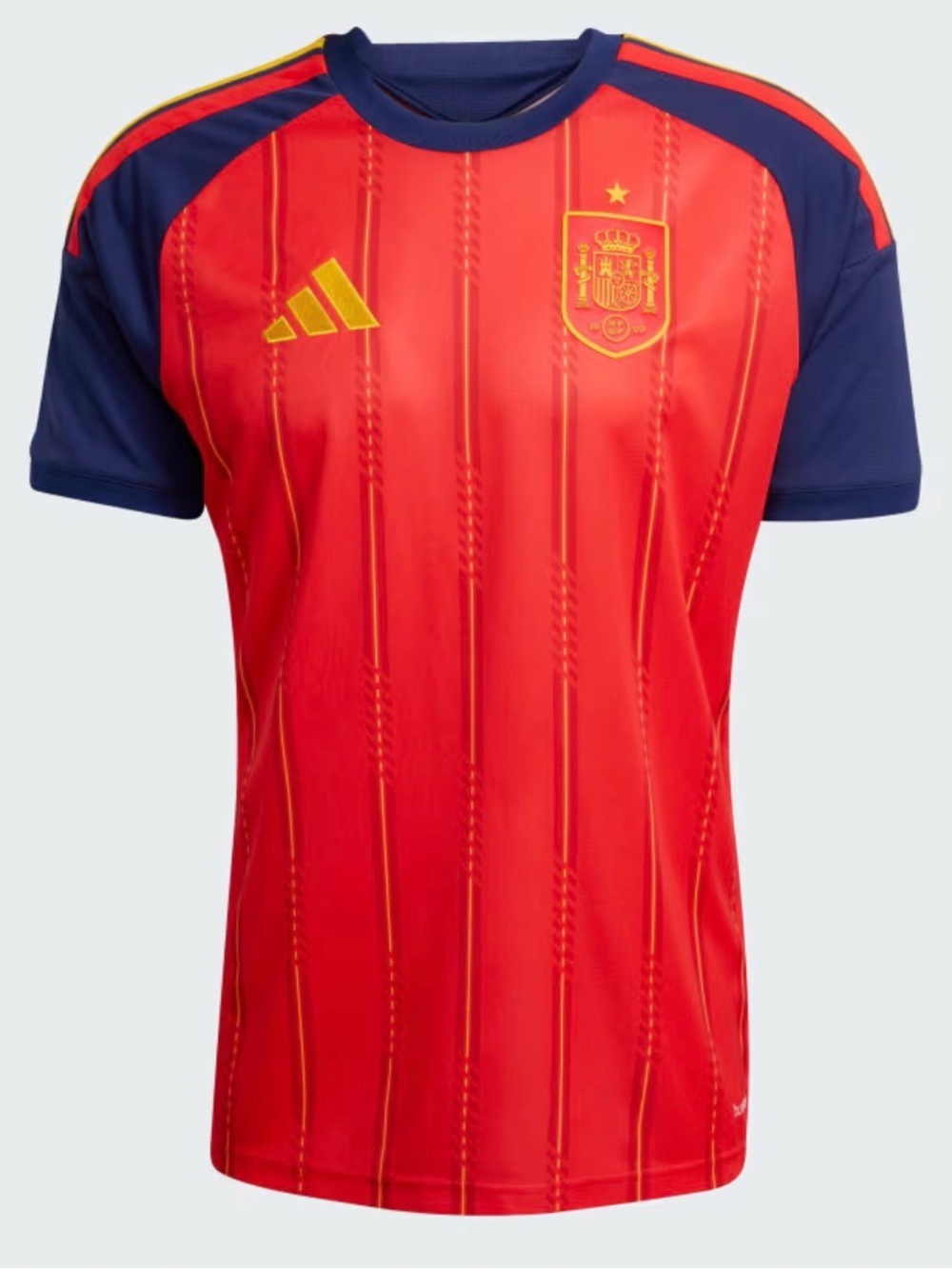 adidas Red and Navy Spain Soccer Jersey with Gold Accents